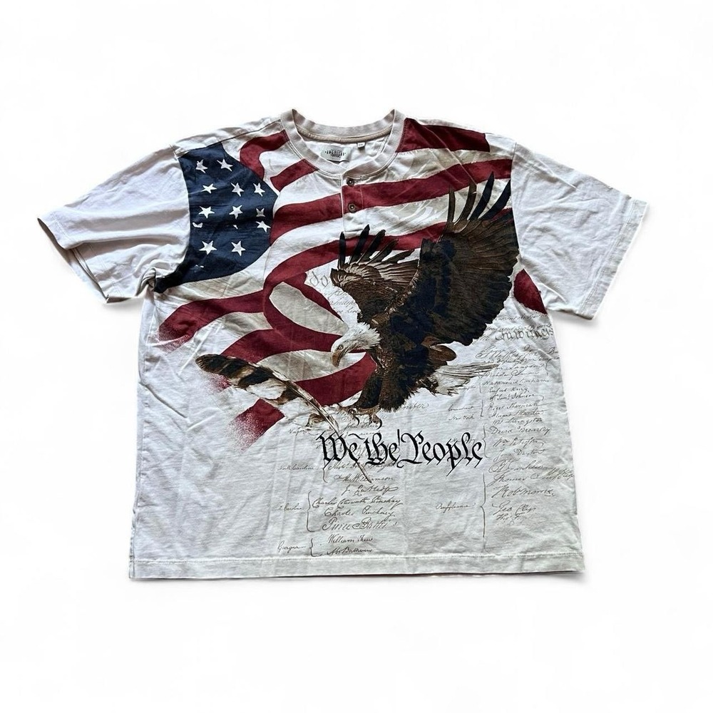 American Legacy Shirt Mens 2XL White USA Flag Bald Eagle AOP Henley Collar